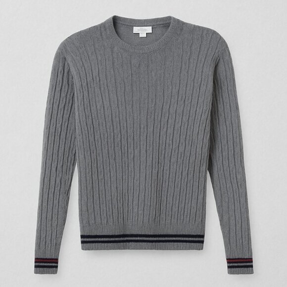 Canali Men’s Gray Wool Sweater L 52 New Cable Knit Stripe Trim Pullover Italy - Picture 4 of 8